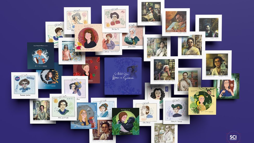 Cards showing various women in science