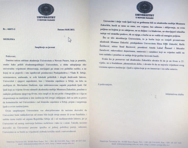 IUNP: Nećemo dozvoliti da Univerzitet bude radikalizovan od ljudi koji nisu smeli da priđu Muftiji