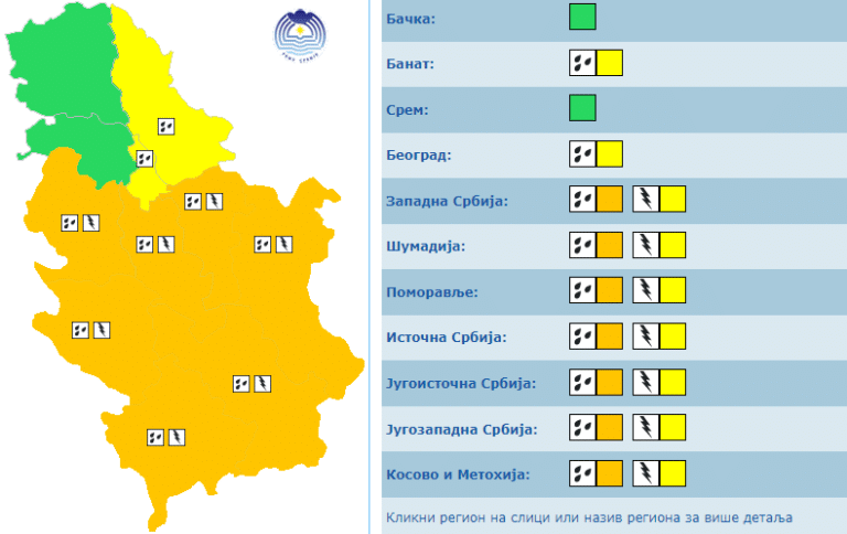 RHMZ: Narandžasti meteoalarm u jugozapadnoj Srbiji