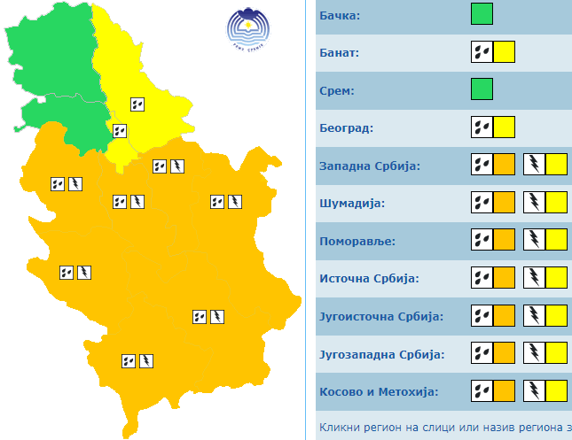 RHMZ: Narandžasti meteoalarm u jugozapadnoj Srbiji
