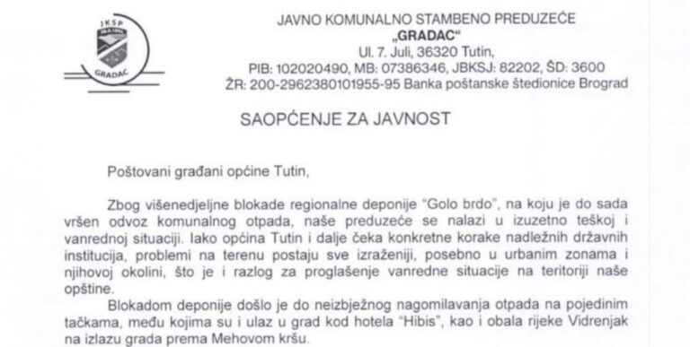 ODGOVOR PORTALA A1TV.NET NA SAOPŠTENJE JKP „GRADAC“ TUTIN
