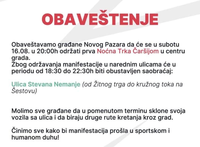 Sutra blokada saobraćaja u centru Novog Pazara