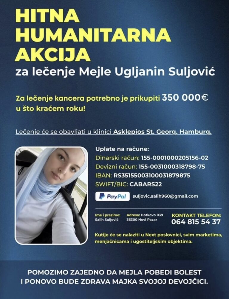 HITNA HUMANITARNA AKCIJA ZA MEJLU UGLJANIN SULJOVIĆ